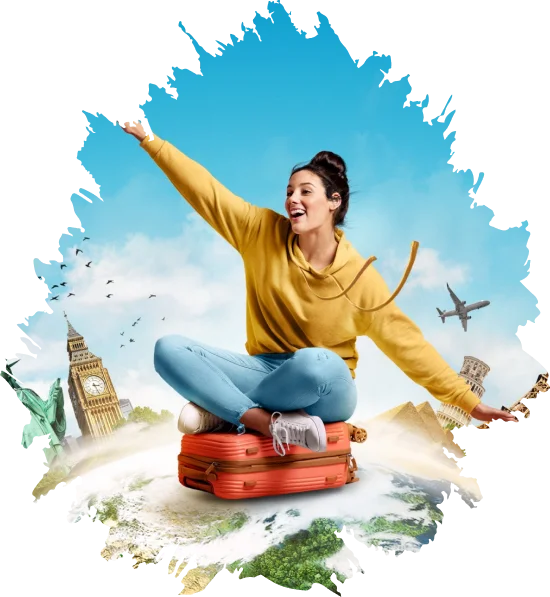 image of girl sitting on suitcase